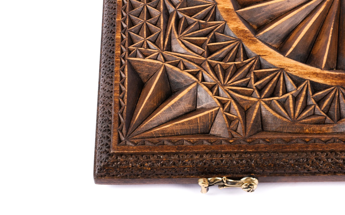 Handmade Walnut Backgammon Set with Geometric Pattern, 60 cm - photo 7