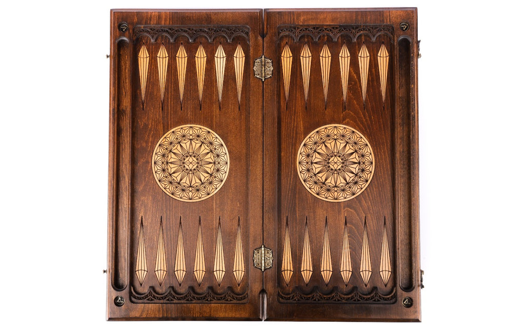 Handmade Walnut Backgammon Set with Geometric Pattern, 60 cm - photo 8