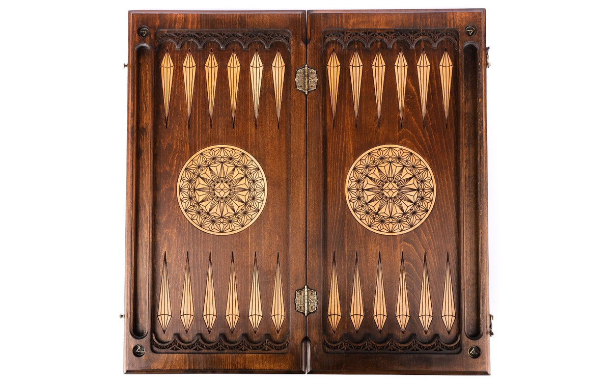 Handmade Walnut Backgammon Set with Geometric Pattern, 60 cm - photo 8