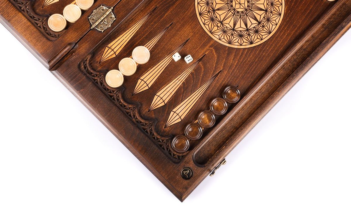 Handmade Walnut Backgammon Set with Geometric Pattern, 60 cm - photo 9