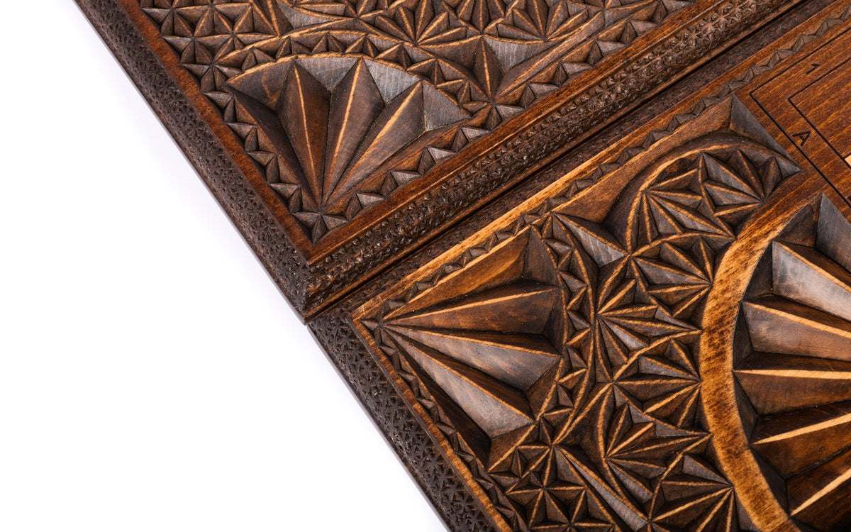 Handmade Walnut Backgammon Set with Geometric Pattern, 60 cm - photo 10