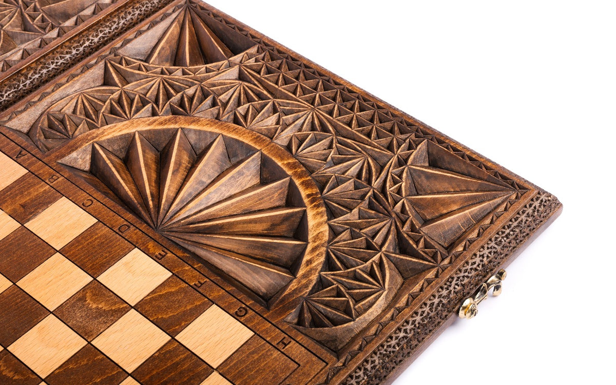Handmade Walnut Backgammon Set with Geometric Pattern, 60 cm - photo 11