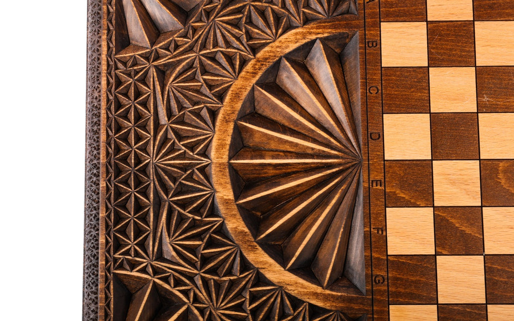 Handmade Walnut Backgammon Set with Geometric Pattern, 60 cm - photo 12