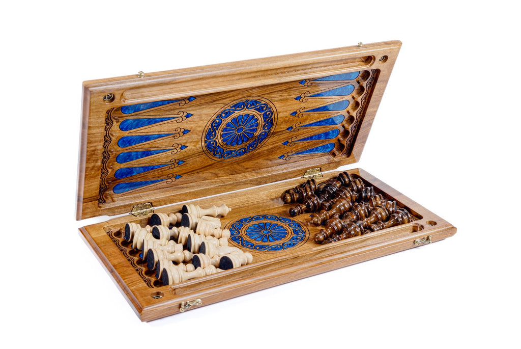Epoxy Chess & Backgammon Set with Tree Branch Slices
