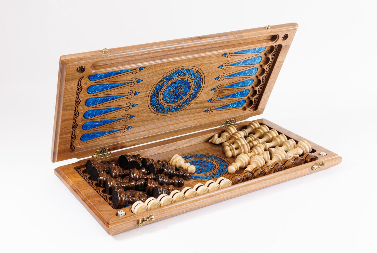 Chess and Backgammon Set: Epoxy Resin Tree Design