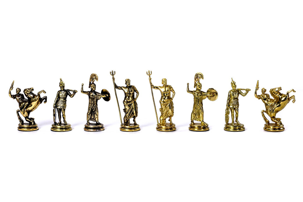 Bronzene Schachfiguren: Schachset zum Trojanischen Krieg der griechischen Mythologie