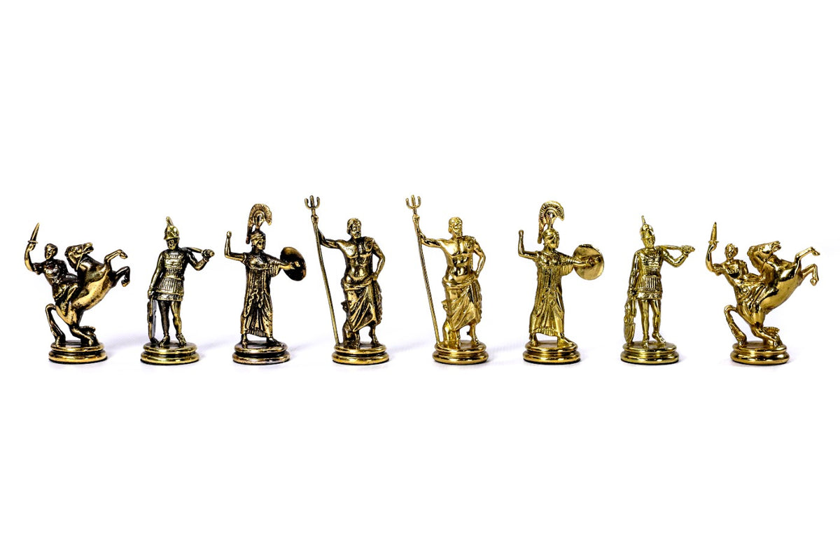 Bronzene Schachfiguren: Schachset zum Trojanischen Krieg der griechischen Mythologie