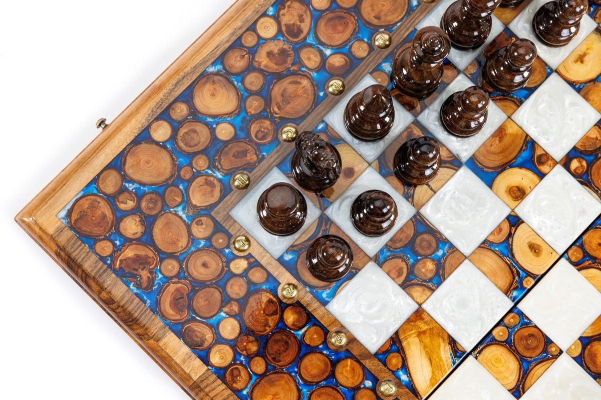 Epoxy Chess & Backgammon Set with Tree Branch Slices