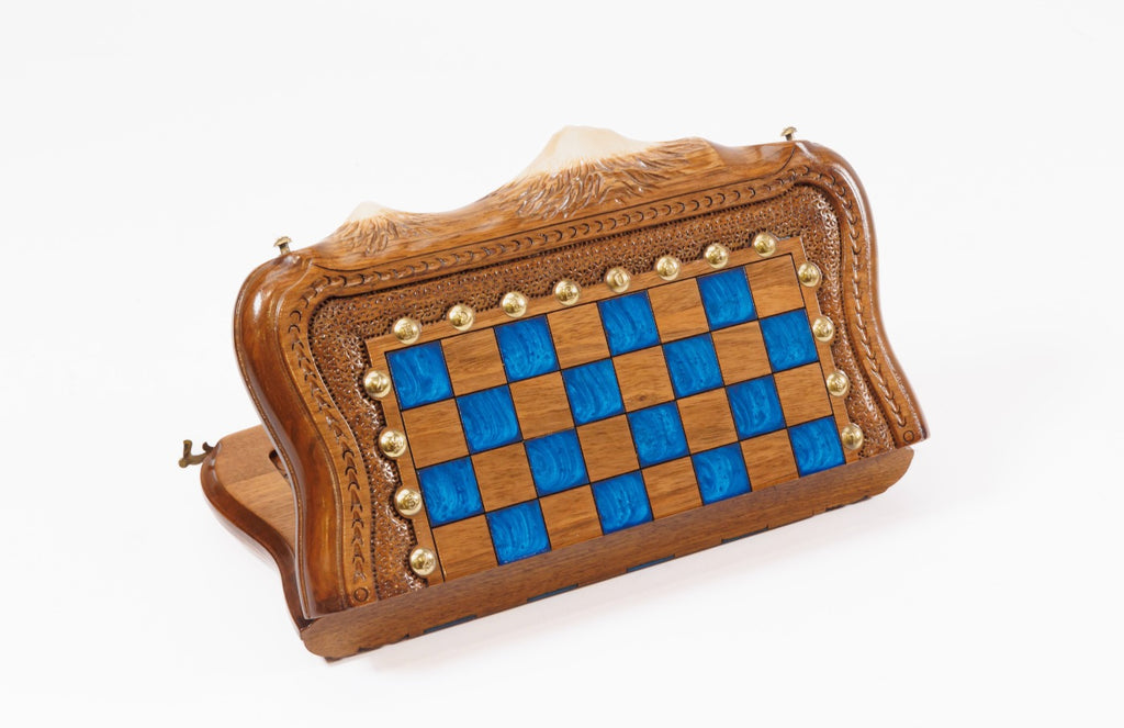 Juego de ajedrez y backgammon de nogal: incrustación de resina epoxi
