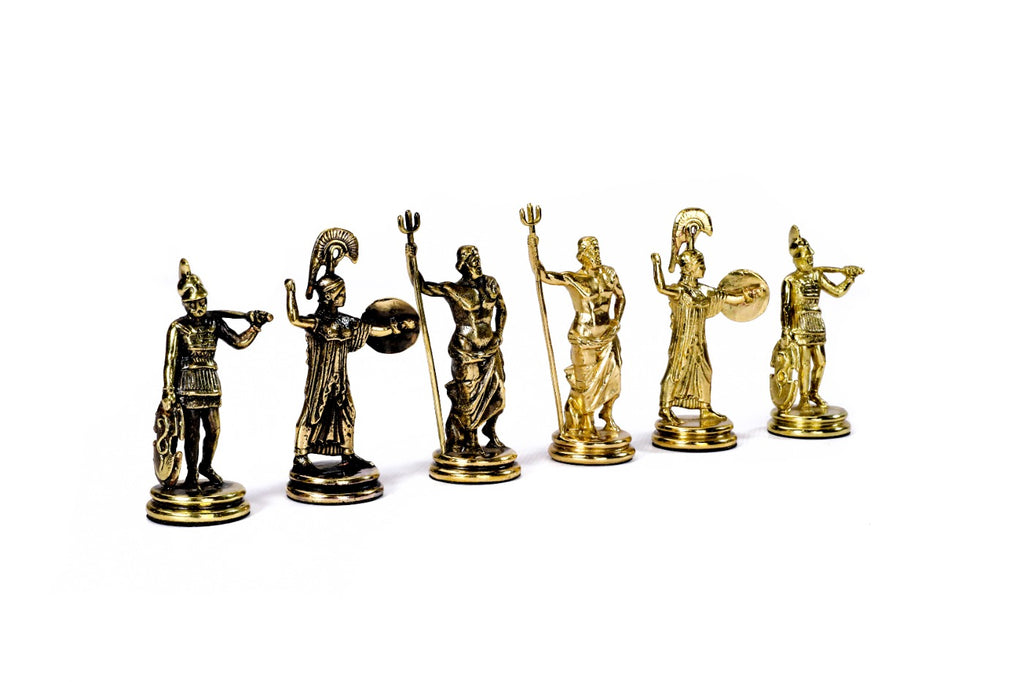 Bronzene Schachfiguren: Schachset zum Trojanischen Krieg der griechischen Mythologie