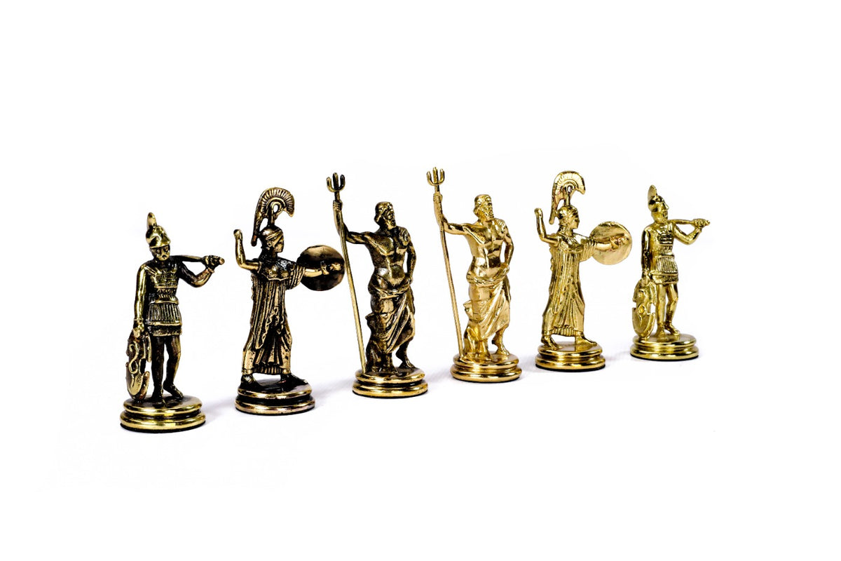 Bronzene Schachfiguren: Schachset zum Trojanischen Krieg der griechischen Mythologie