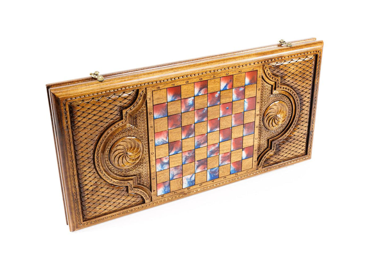 Walnut Backgammon Set with Pomegranate Oil Painting, 60 cm (Model 12203) – Foto 3