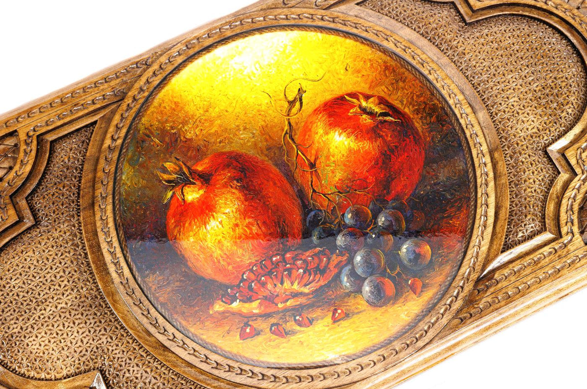 Walnut Backgammon Set with Pomegranate Oil Painting, 60 cm (Model 12203) – Foto 2