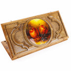 Walnut Backgammon Set with Pomegranate Oil Painting, 60 cm (Model 12203)