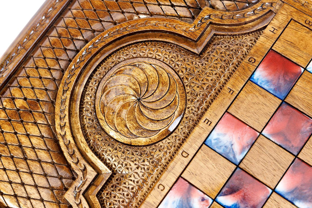 Walnut Backgammon Set with Pomegranate Oil Painting, 60 cm (Model 12203) – Foto 7