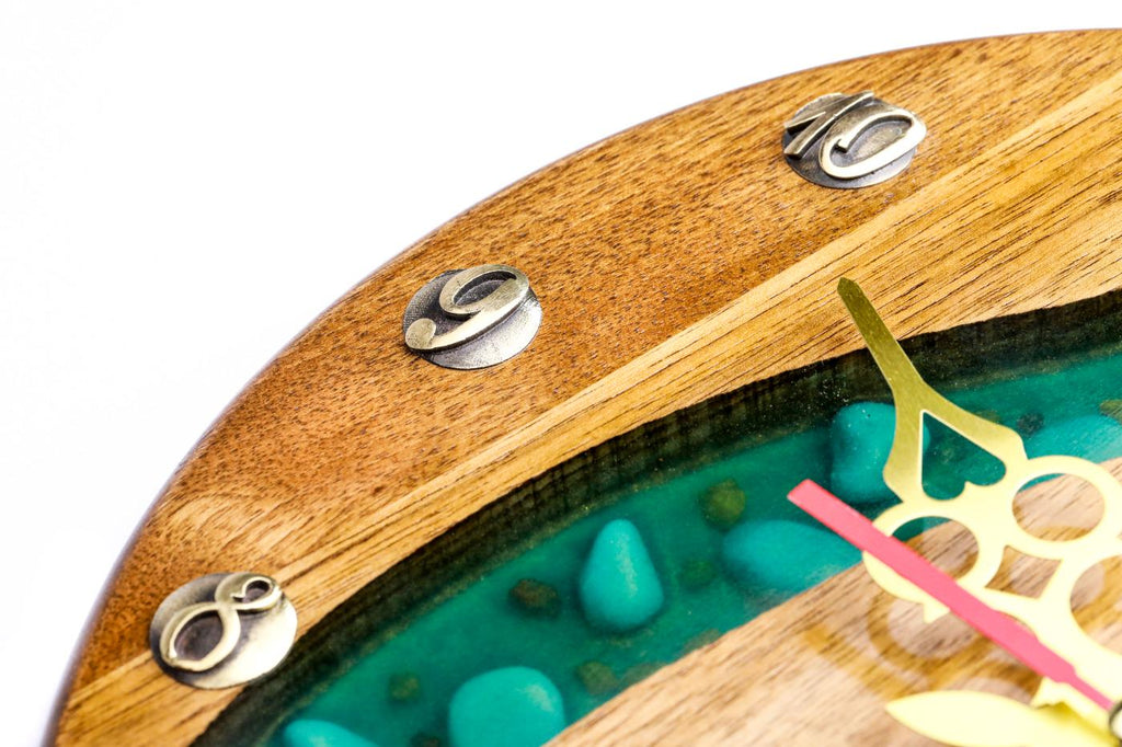 Walnut Wall Clock with Teal Epoxy River (Model 41328stone) – photo 6