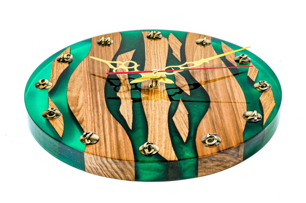 Walnut Wall Clock with Emerald Epoxy (Model 41328) – photo 4