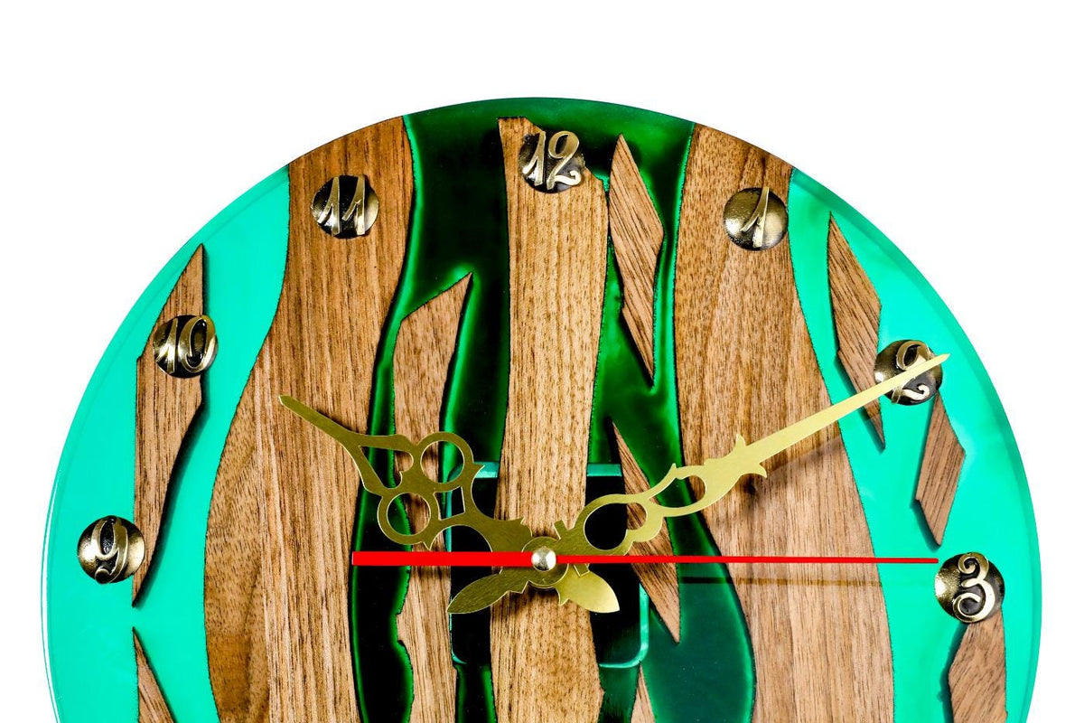Walnut Wall Clock with Emerald Epoxy (Model 41328) – photo 2