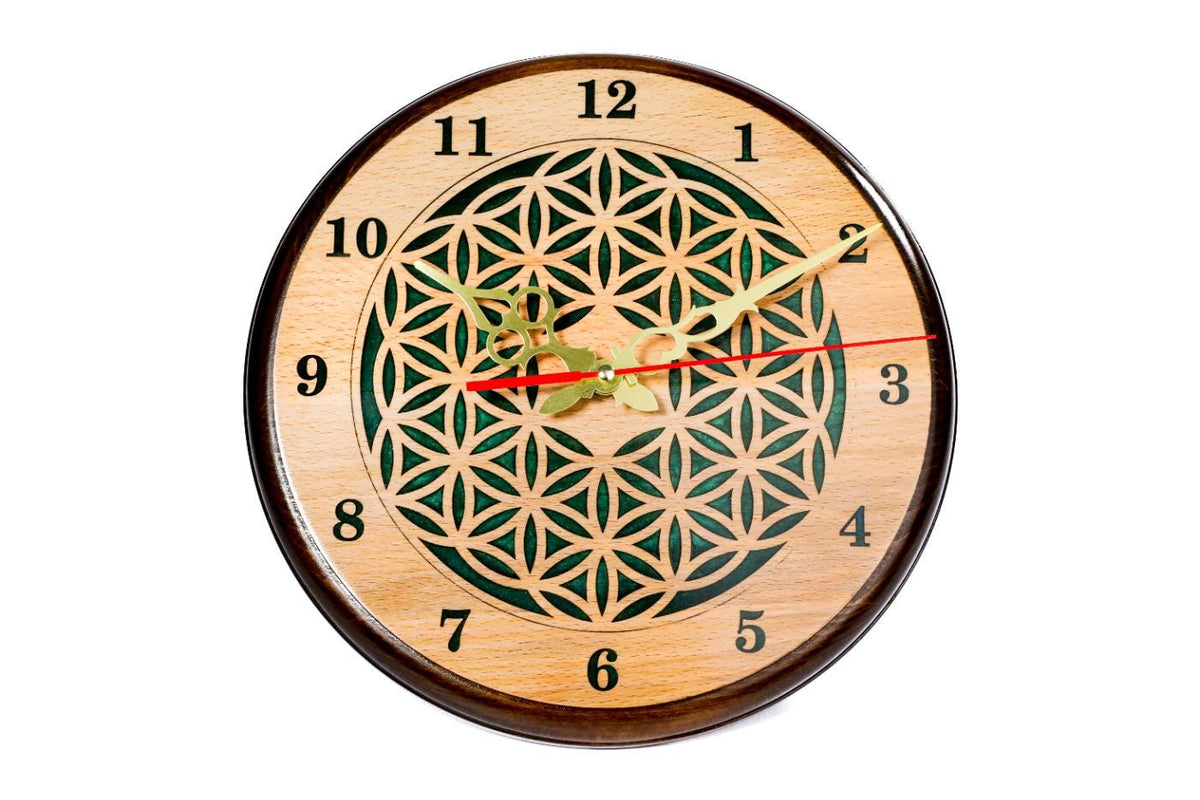 Wooden Wall Clock with Armenian Ornament & Green Epoxy (Model 41321-3) – photo 3