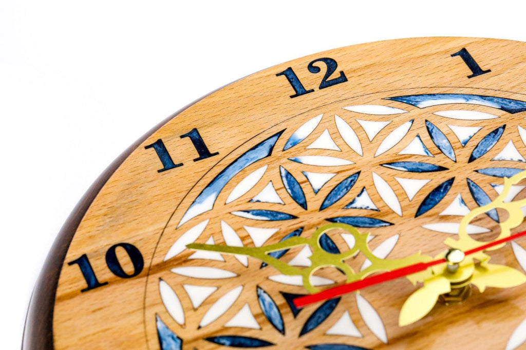Wooden Wall Clock with Armenian Ornament & Blue Epoxy (Model 41321) – photo 6