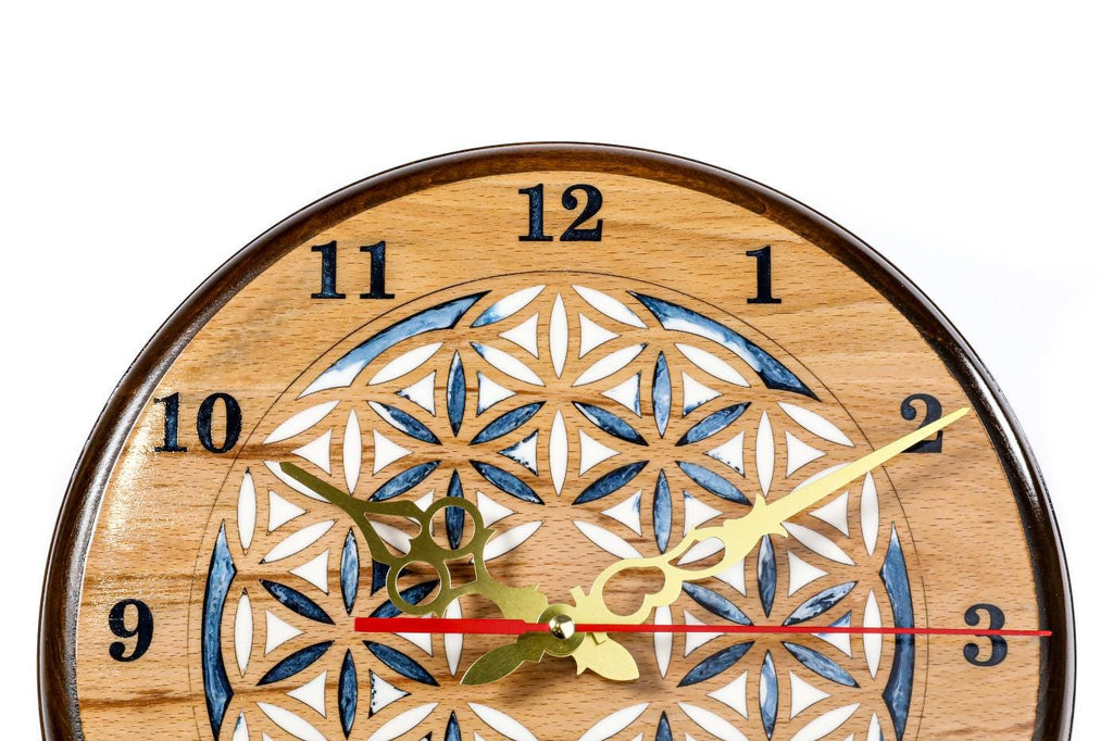 Wooden Wall Clock with Armenian Ornament & Blue Epoxy (Model 41321) – photo 2