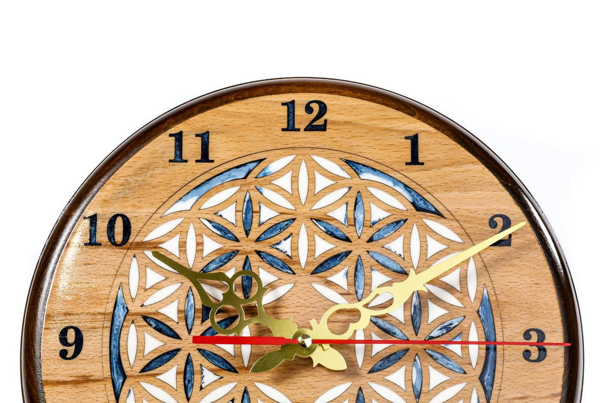 Wooden Wall Clock with Armenian Ornament & Blue Epoxy (Model 41321) – photo 2