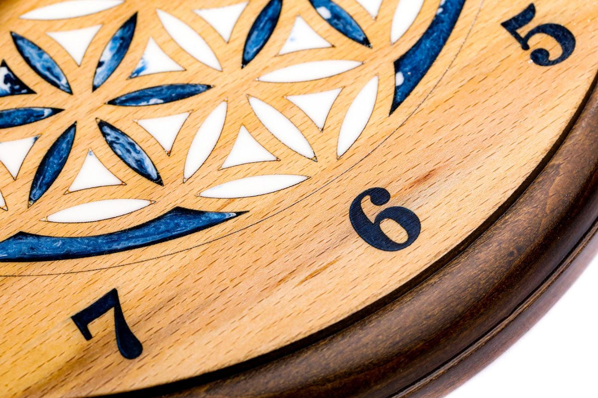 Wooden Wall Clock with Armenian Ornament & Blue Epoxy (Model 41321) – photo 7