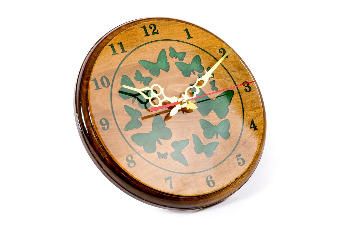 Wooden Wall Clock with Green Butterflies (Model 41319green)