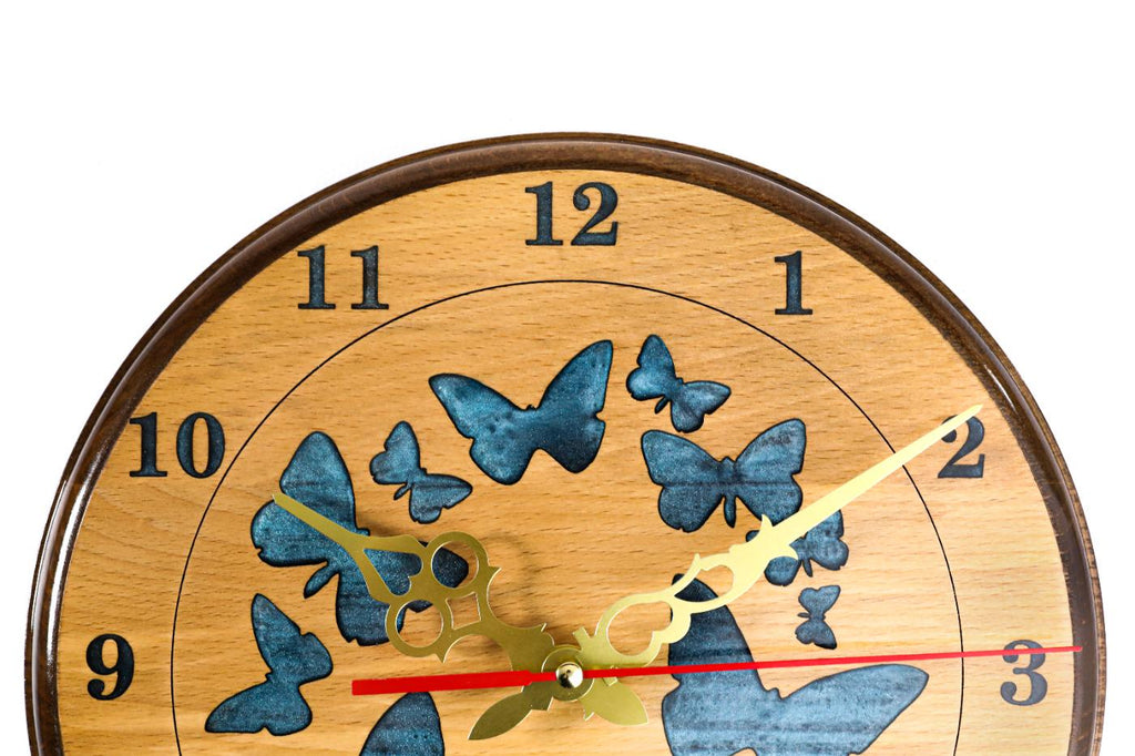 Wooden Wall Clock with Blue Butterflies, 30 cm – photo 2