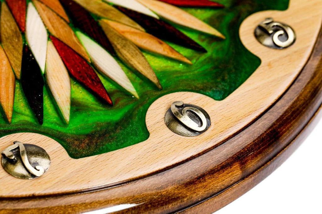 Wooden Wall Clock with Ornamental Starburst & Green Epoxy, 35 cm – photo 7
