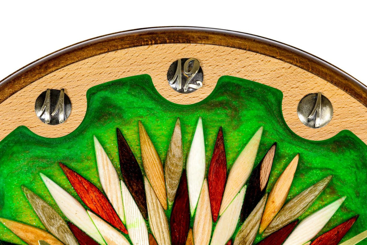 Wooden Wall Clock with Ornamental Starburst & Green Epoxy, 35 cm – photo 8