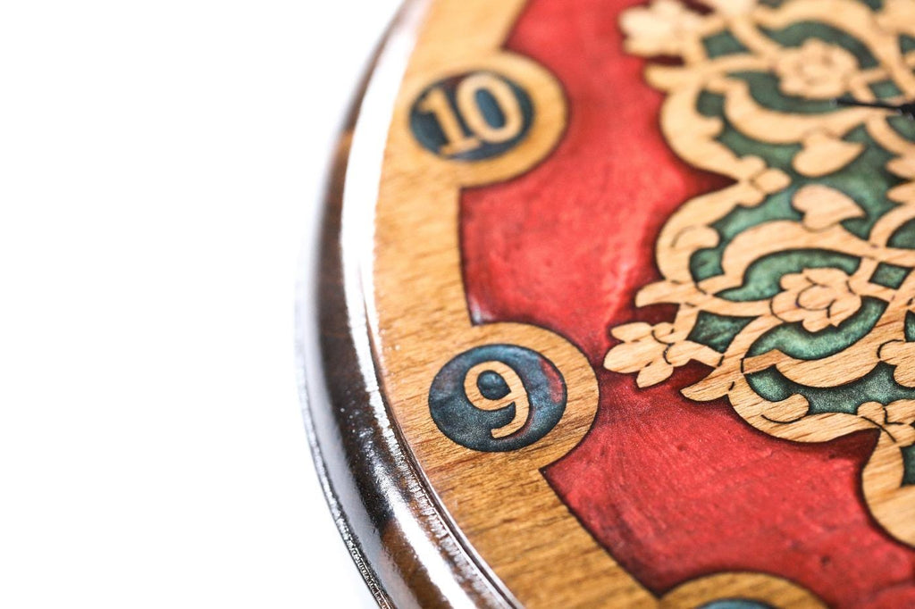 Wooden Wall Clock with Armenian Ornament & Red Epoxy, 25 cm – photo 5