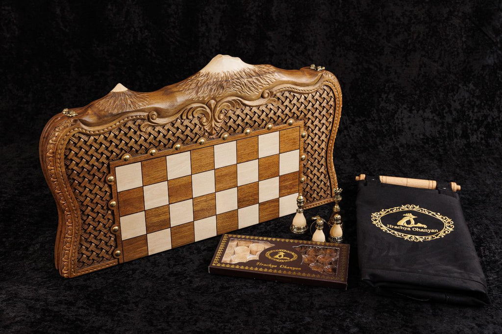 Walnut Chess & Backgammon Set with Braid Ornament & Ararat, 60 cm (Model 32113-63606)