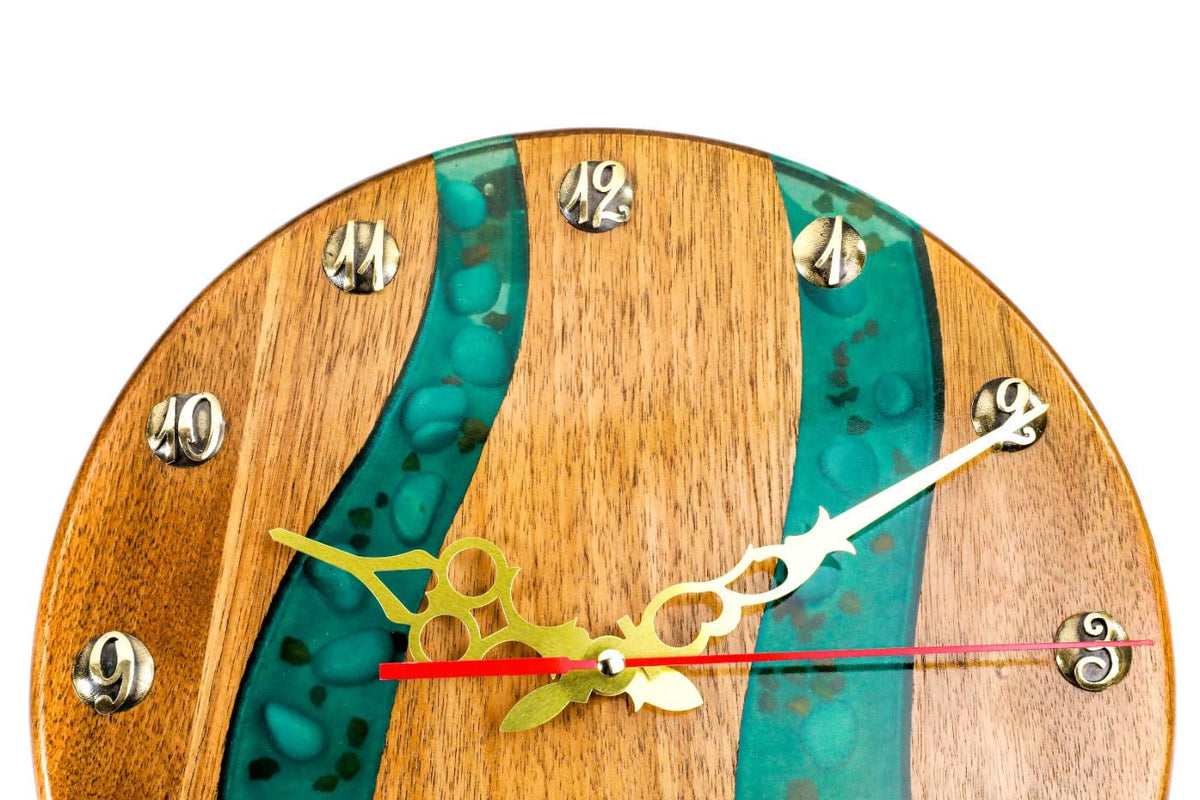 Walnut Wall Clock with Teal Epoxy River (Model 41328stone) – photo 2