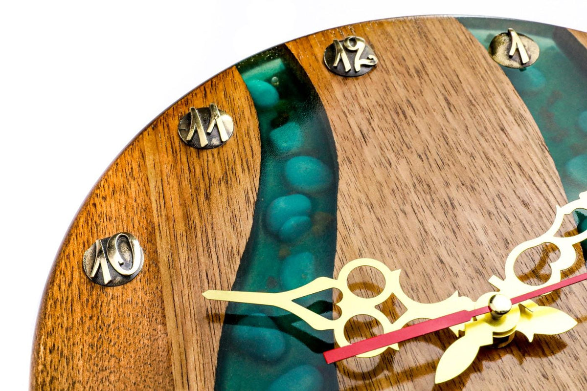 Walnut Wall Clock with Teal Epoxy River (Model 41328stone) – photo 4