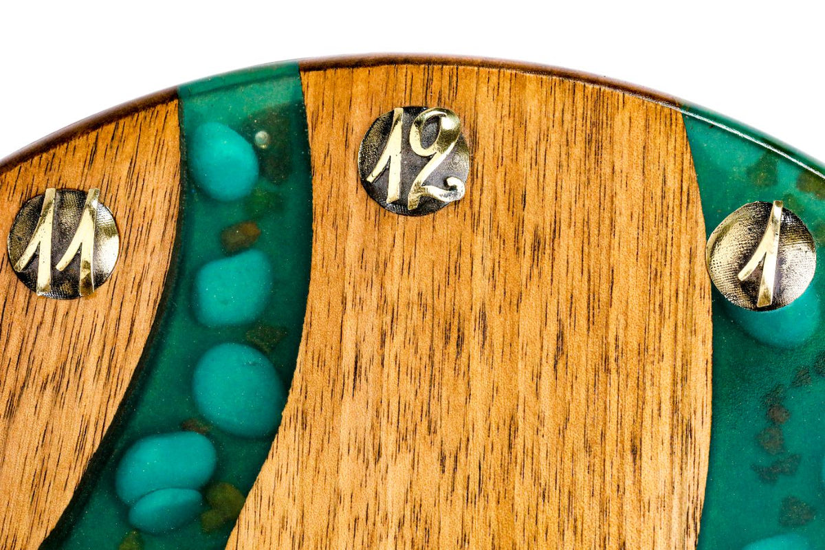 Walnut Wall Clock with Teal Epoxy River (Model 41328stone) – photo 8