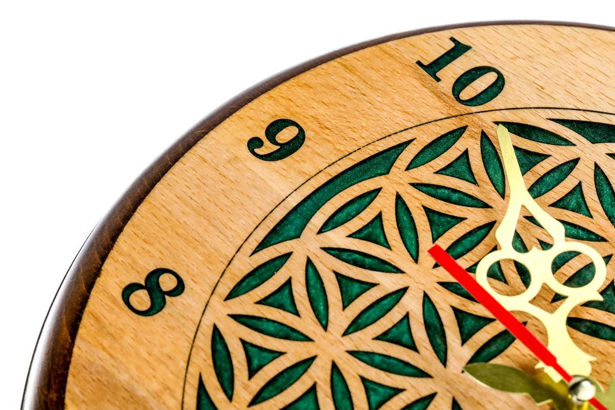 Wooden Wall Clock with Armenian Ornament & Green Epoxy (Model 41321-3) – photo 6