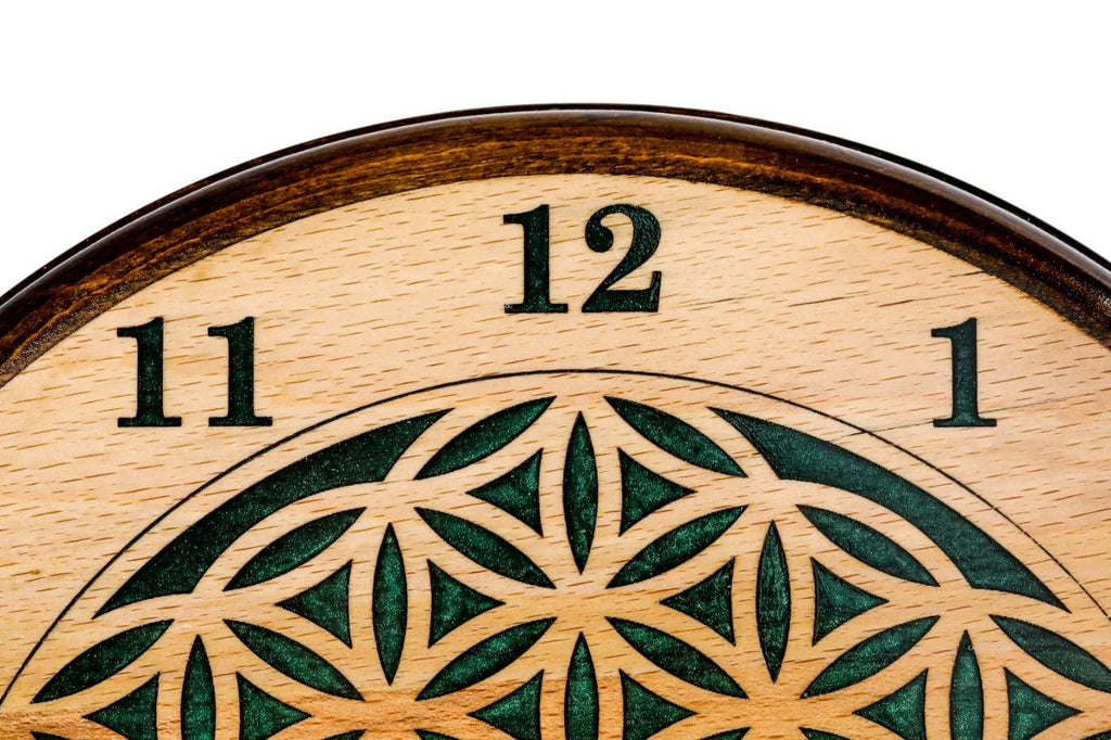 Wooden Wall Clock with Armenian Ornament & Green Epoxy (Model 41321-3) – photo 5