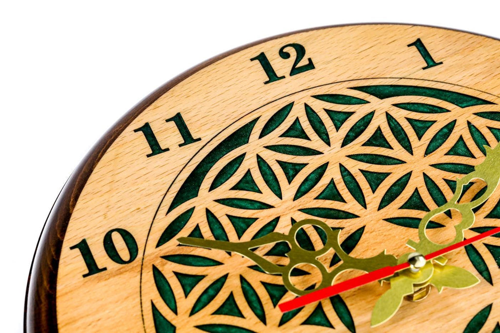 Wooden Wall Clock with Armenian Ornament & Green Epoxy (Model 41321-3) – photo 7