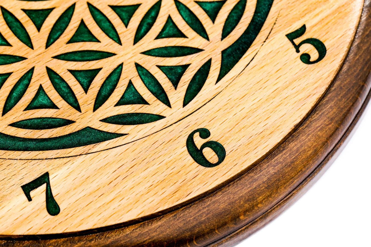 Wooden Wall Clock with Armenian Ornament & Green Epoxy (Model 41321-3) – photo 8