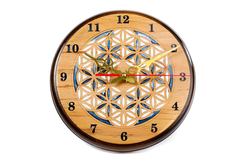 Wooden Wall Clock with Armenian Ornament & Blue Epoxy (Model 41321) – photo 5