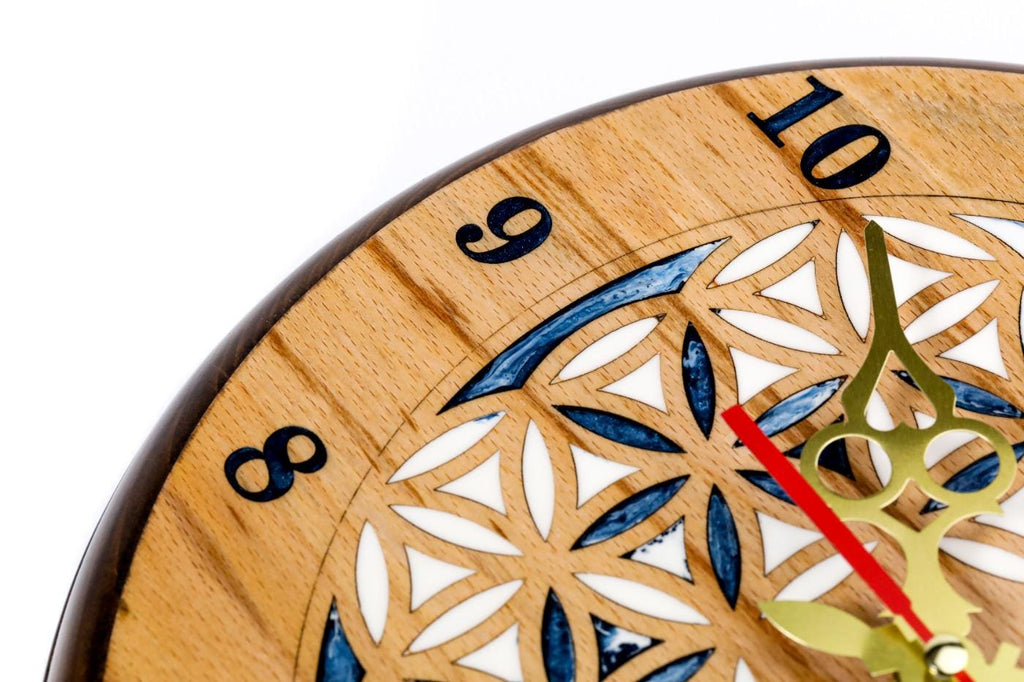 Wooden Wall Clock with Armenian Ornament & Blue Epoxy (Model 41321) – photo 4