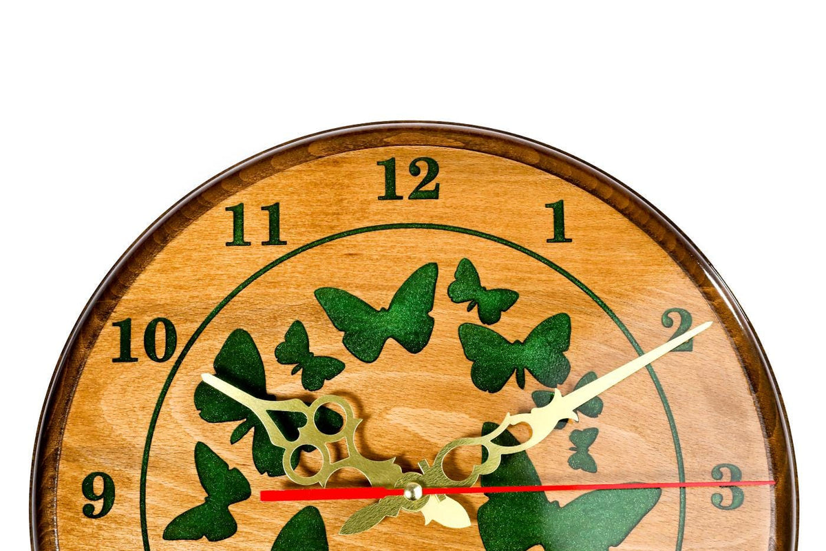 Wooden Wall Clock with Green Butterflies (Model 41319green) – photo 2