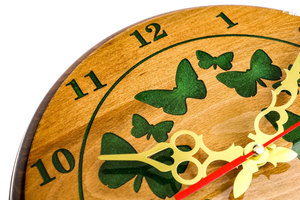 Wooden Wall Clock with Green Butterflies (Model 41319green) – photo 8