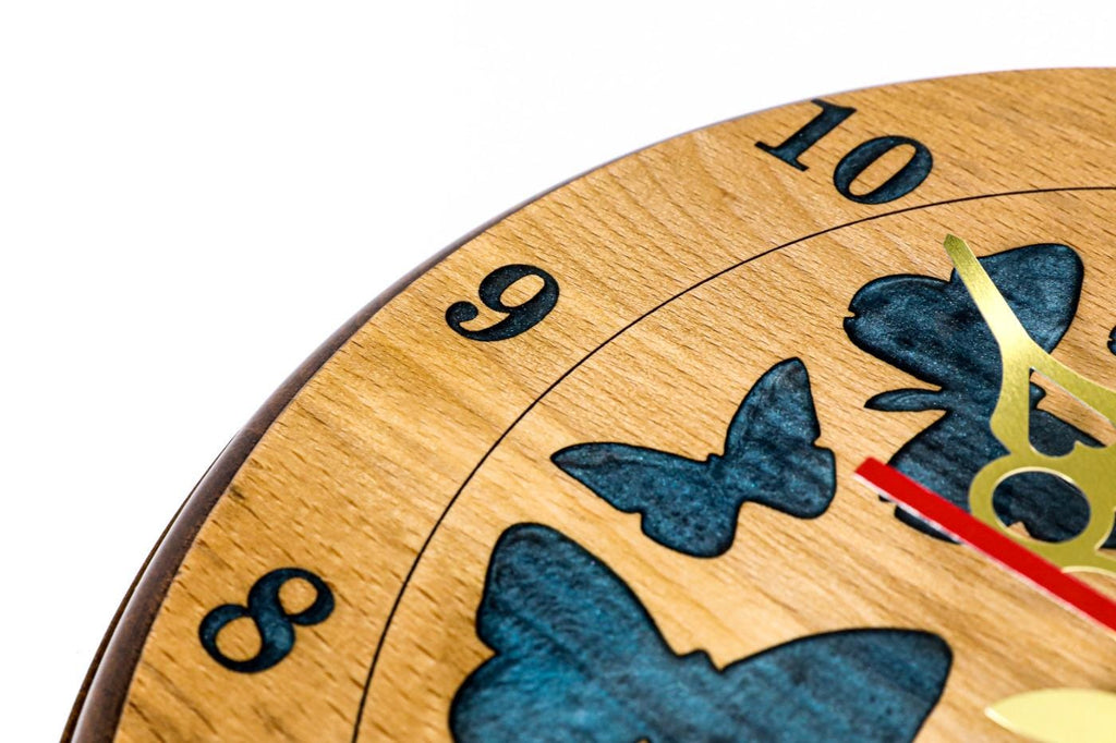 Wooden Wall Clock with Blue Butterflies, 30 cm – photo 8