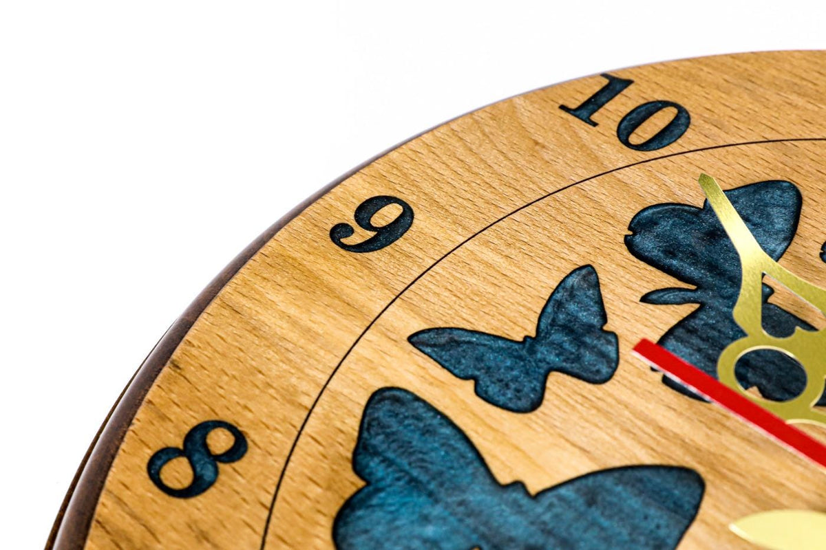 Wooden Wall Clock with Blue Butterflies, 30 cm – фото 8
