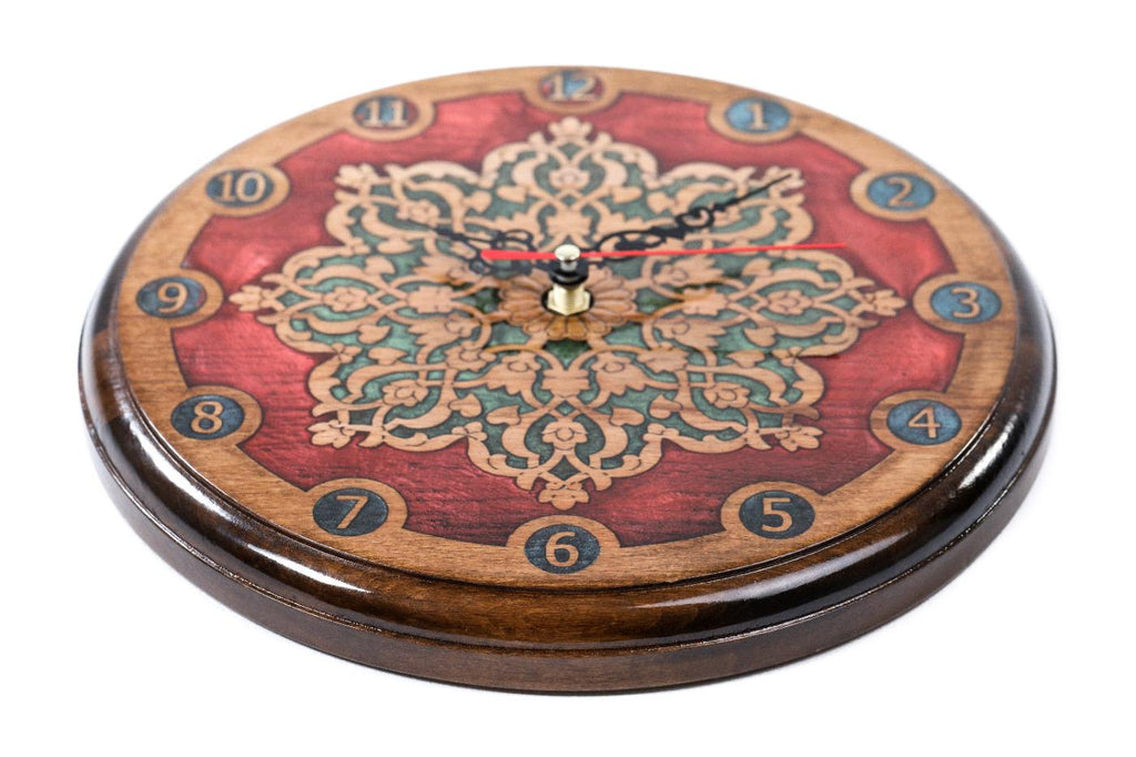 Wooden Wall Clock with Armenian Ornament & Red Epoxy, 25 cm – photo 3