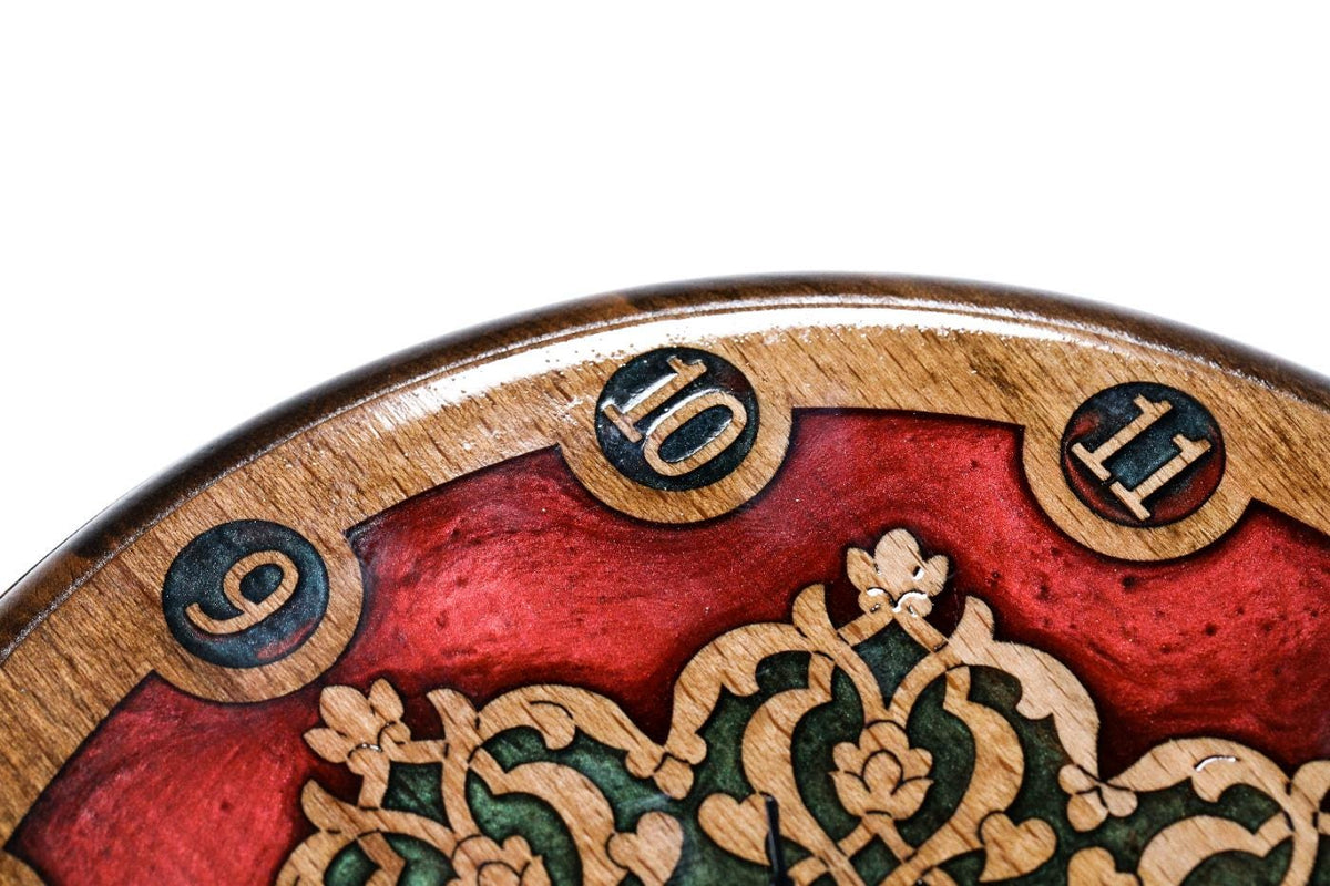 Wooden Wall Clock with Armenian Ornament & Red Epoxy, 25 cm – photo 4