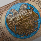 Walnut Backgammon Set with Armenian Coat of Arms, Braid Motifs & Epoxy, 60 cm – video