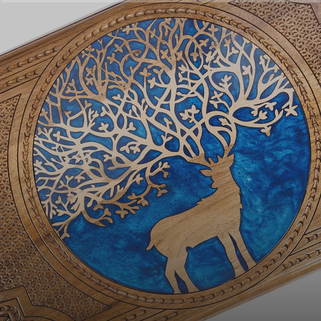 Walnut Backgammon Set with Deer and Epoxy, 60 cm – video